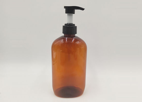 350ml Flat Shape Amber chai nhựa mỹ phẩm chai cho dầu gội với Lotion Pump